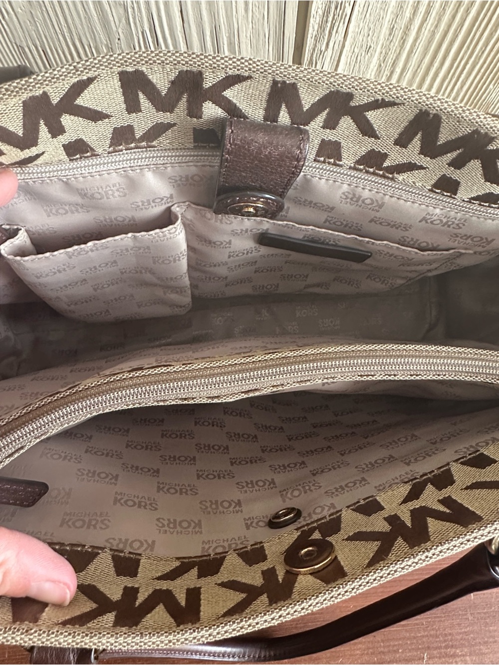 Michael Kors Brown and Tan Signature MK Jet Set Tote Bag - Picture 4 of 4